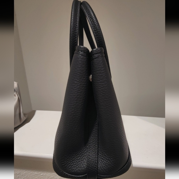 Classic Black Genuine Leather Top Handle Tote Shoulder Bag - Picture 2 of 8